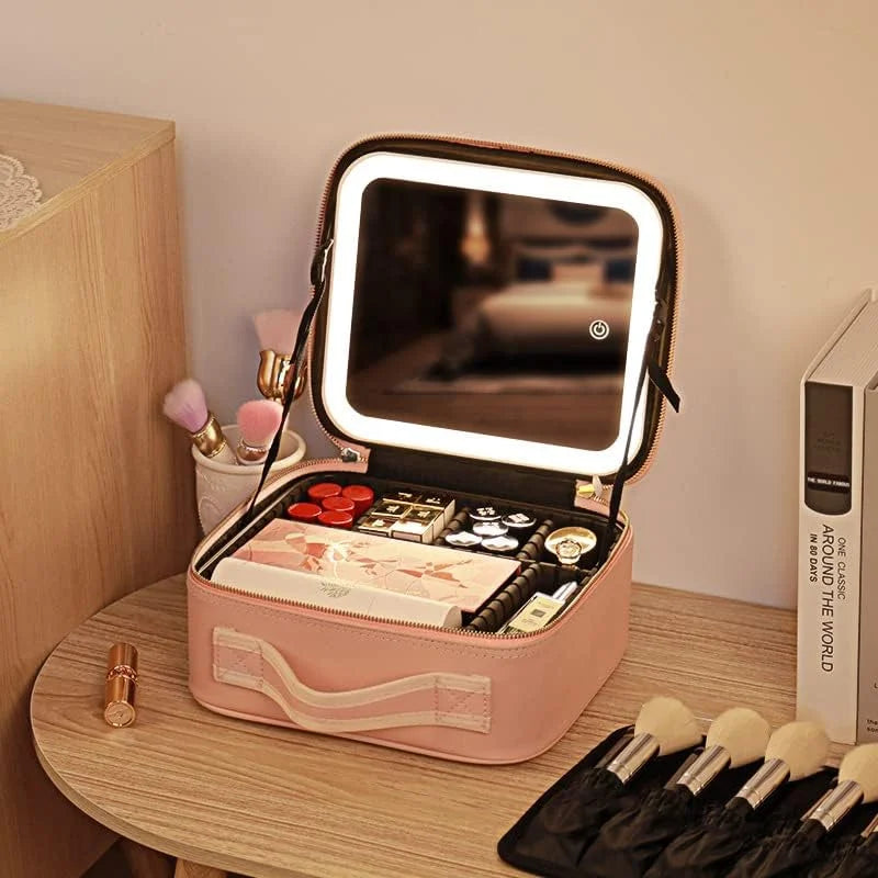 Makeup Bag with Smart LED Mirror Images may