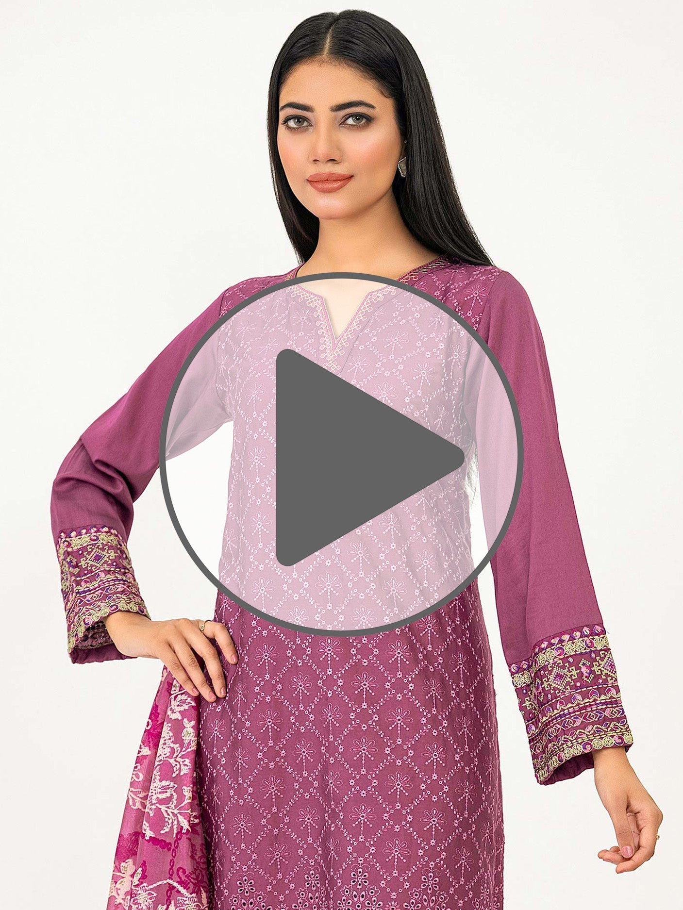 3 Piece Satin Suit-Embroidered (Pret)