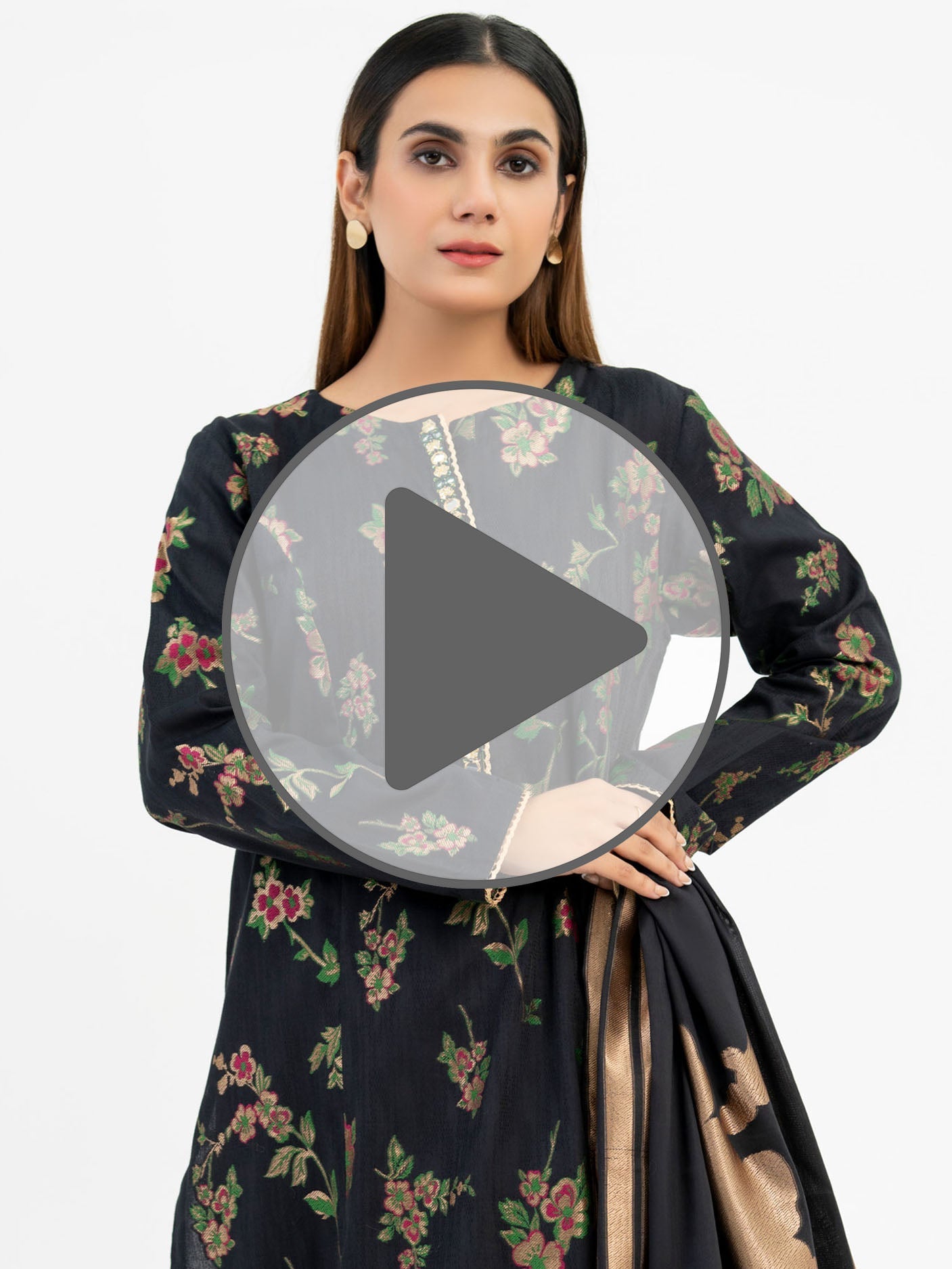 3 Piece Jacquard Suit-Embroidered (Pret)