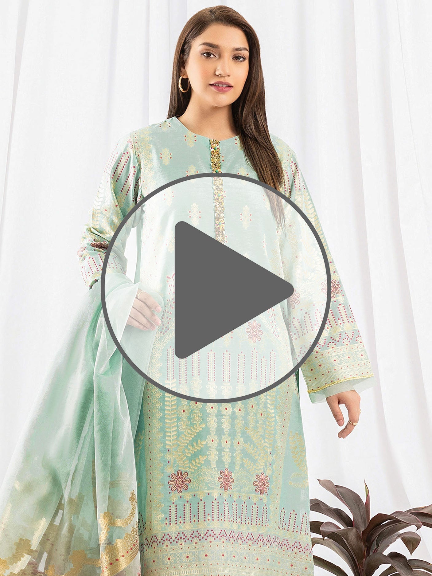 3 Piece Jacquard Suit-Embroidered (Pret)