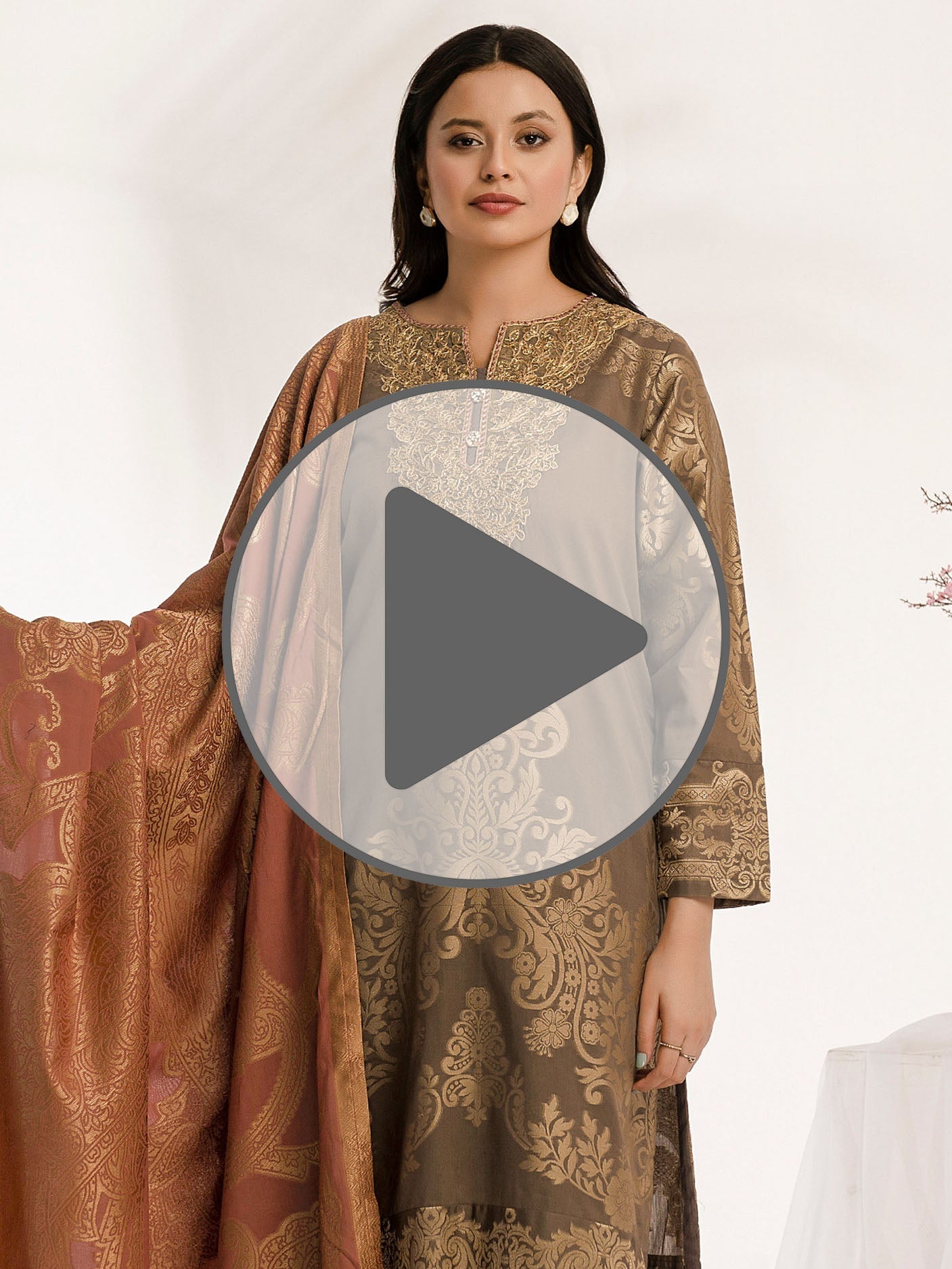 3 Piece Jacquard Suit-Embroidered (Pret)