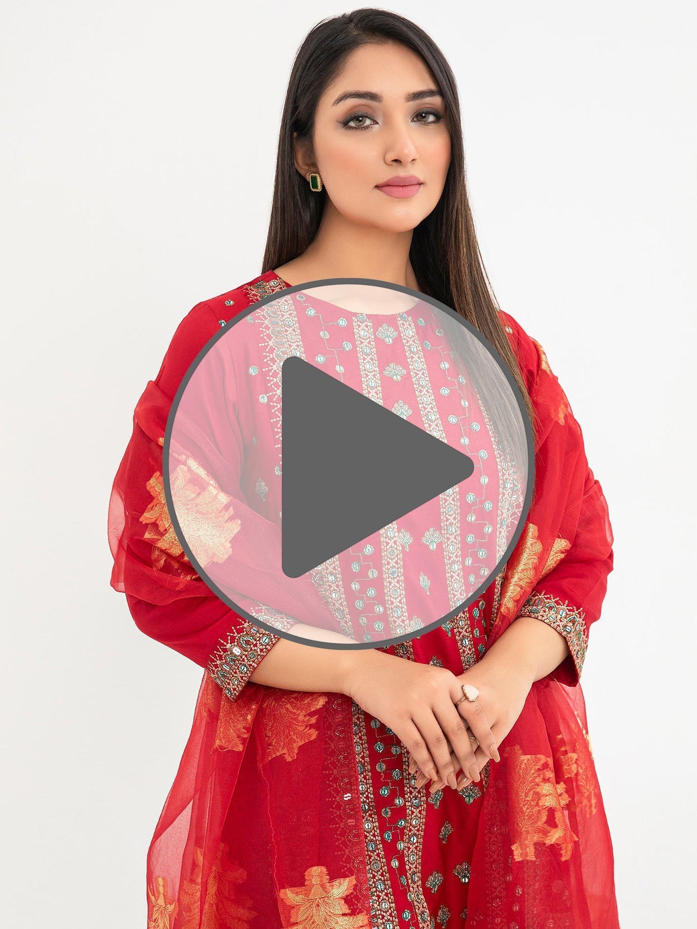 3 Piece Satin Suit-Embroidered(Pret)