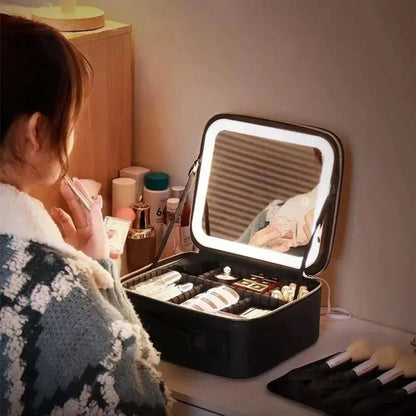 Makeup Bag with Smart LED Mirror Images may