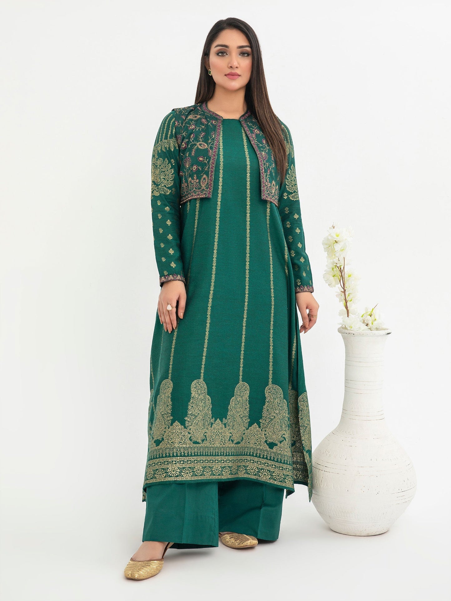 3 Piece Jacquard Suit-Embroidered(Pret)