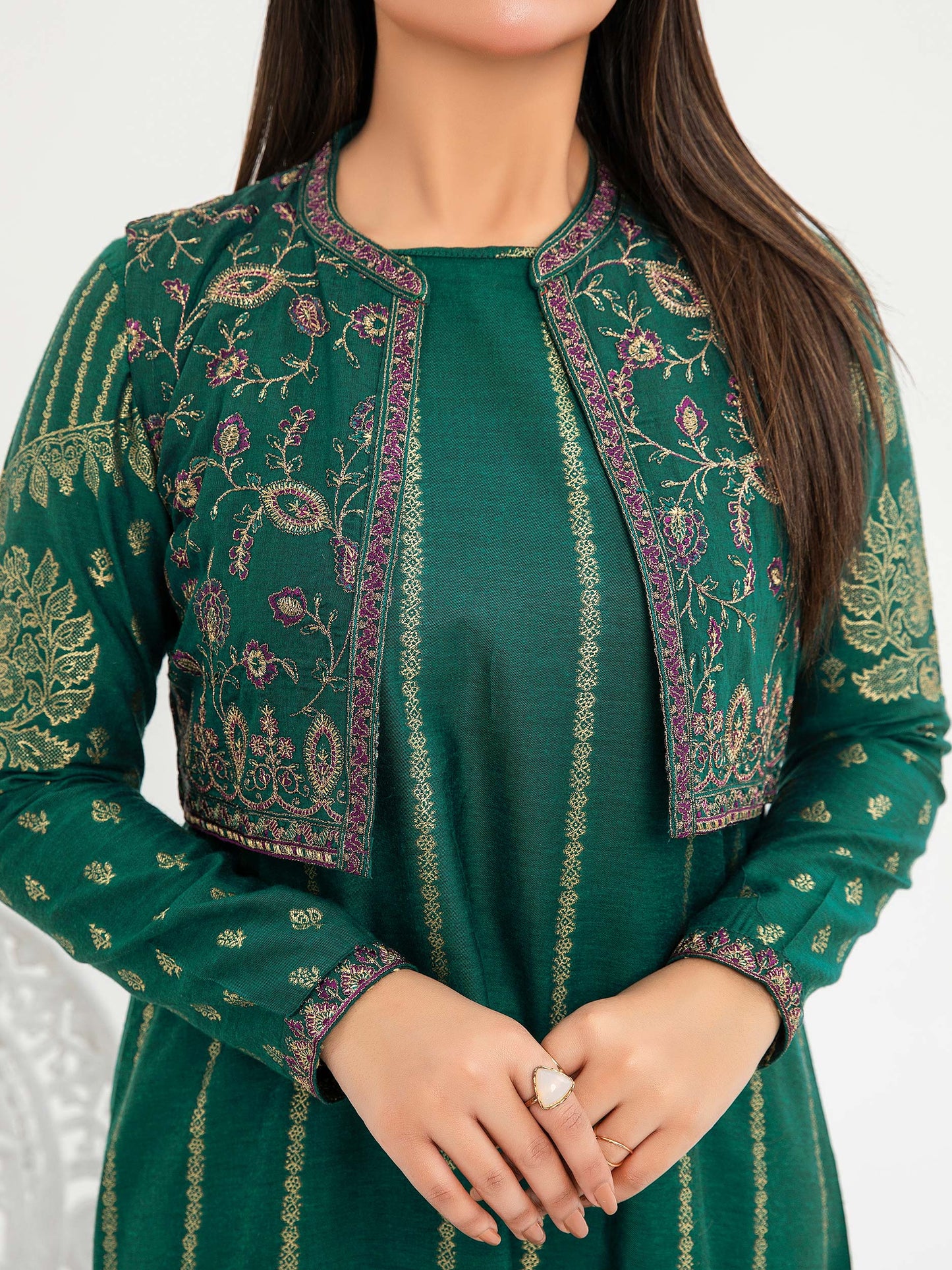 3 Piece Jacquard Suit-Embroidered(Pret)