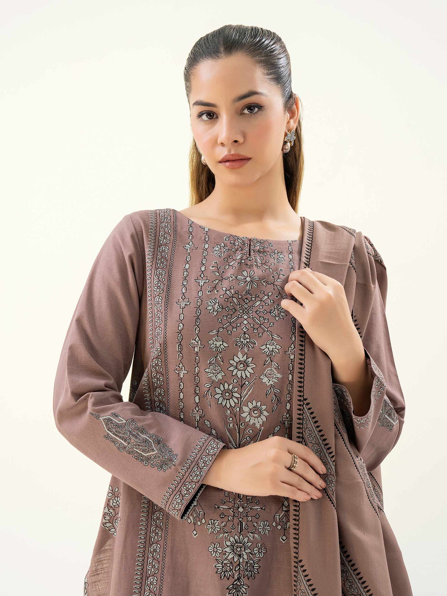 3 Piece Khaddar Suit-Paste Print (Pret)