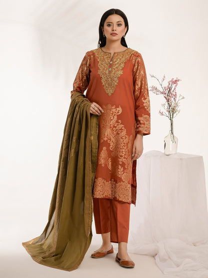 3 Piece Jacquard Suit-Embroidered (Pret)