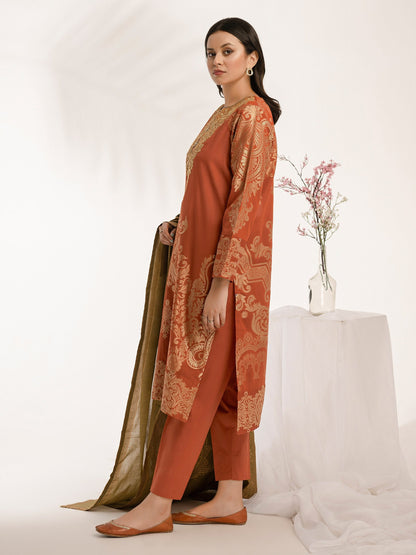 3 Piece Jacquard Suit-Embroidered (Pret)