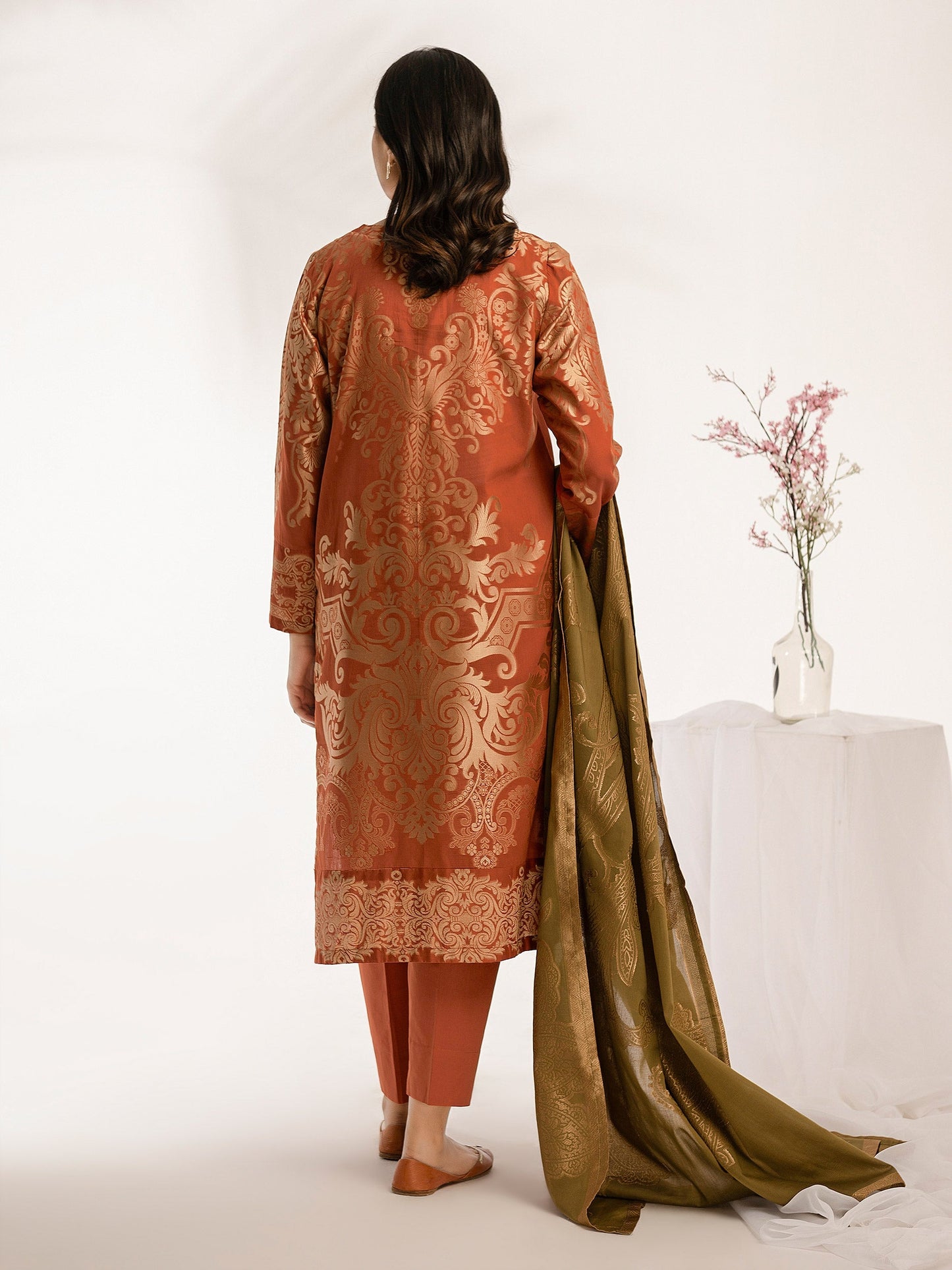 3 Piece Jacquard Suit-Embroidered (Pret)