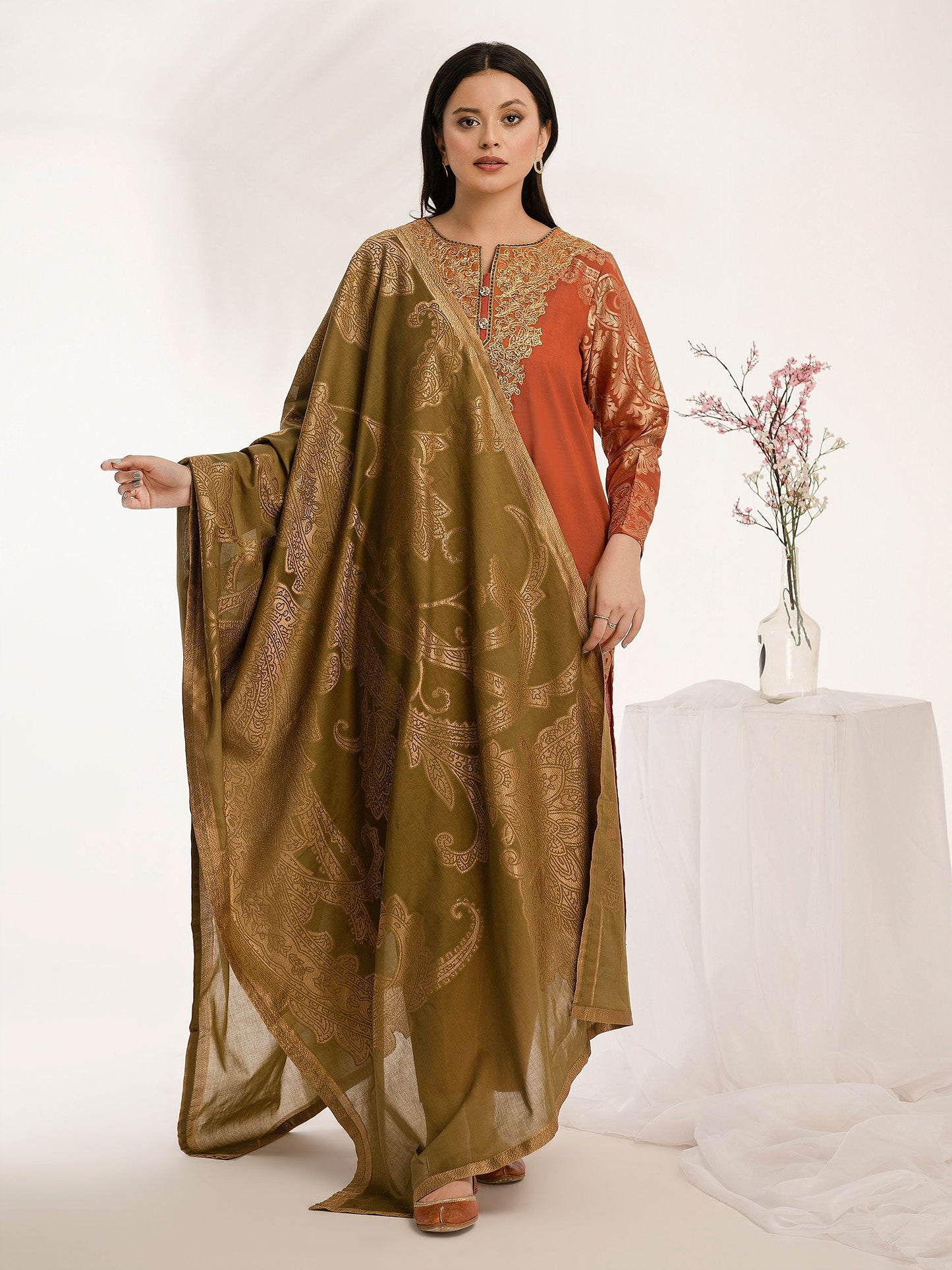 3 Piece Jacquard Suit-Embroidered (Pret)