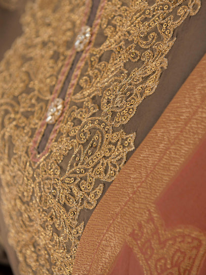 3 Piece Jacquard Suit-Embroidered (Pret)