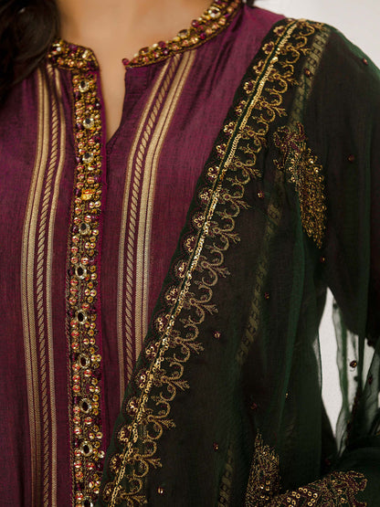 3 Piece Jacquard Suit-Embellished (Pret)