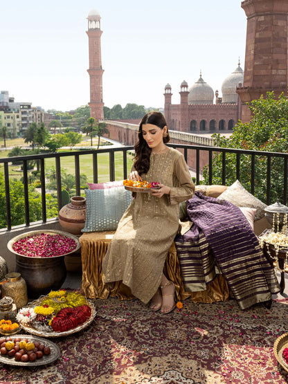 3 Piece Raw Silk Suit-Embroidered (Pret)