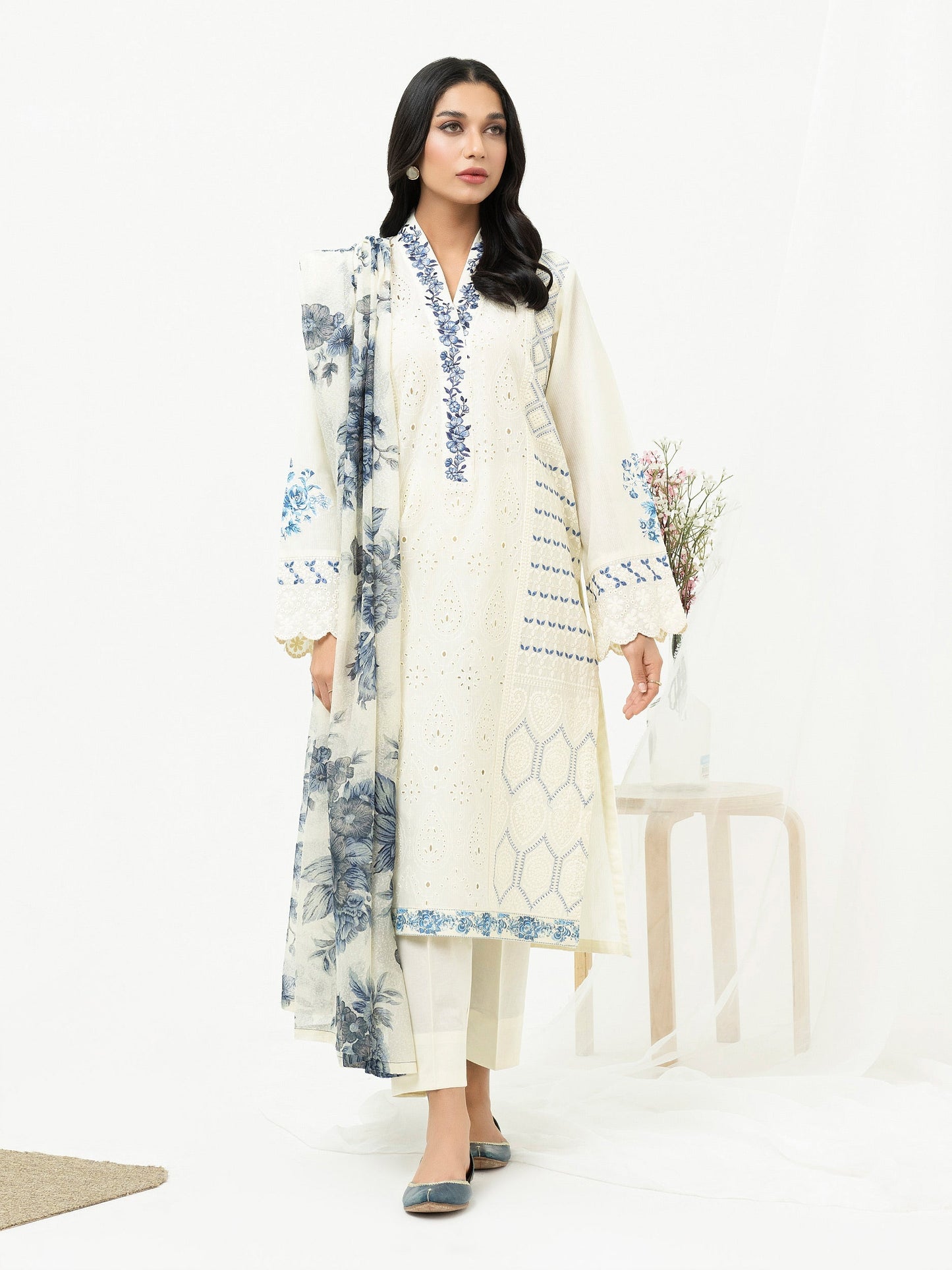 3 Piece Cambric Suit-Embroidered (Pret)