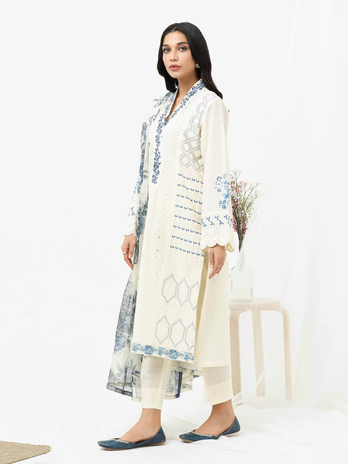 3 Piece Cambric Suit-Embroidered (Pret)