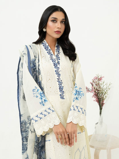 3 Piece Cambric Suit-Embroidered (Pret)