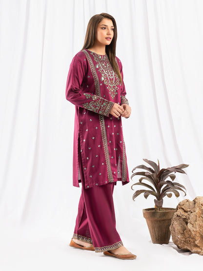 2 Piece Raw Silk Suit-Embroidered (Pret)