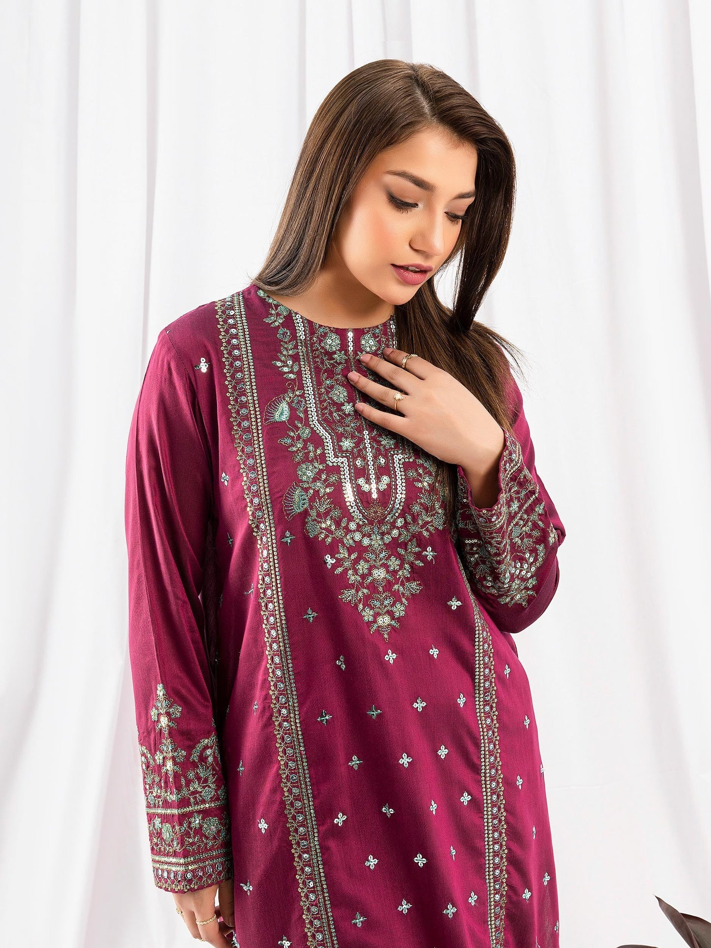 2 Piece Raw Silk Suit-Embroidered (Pret)