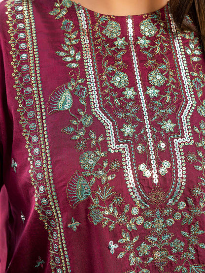 2 Piece Raw Silk Suit-Embroidered (Pret)
