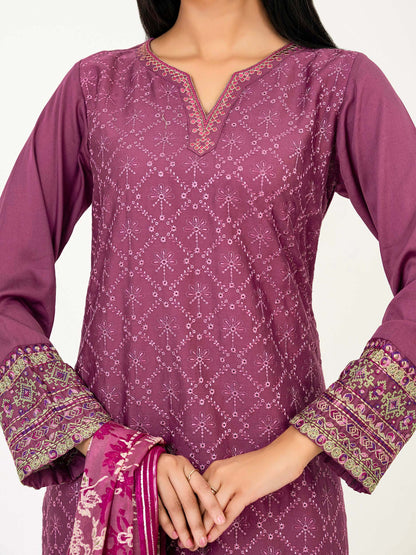 3 Piece Satin Suit-Embroidered (Pret)