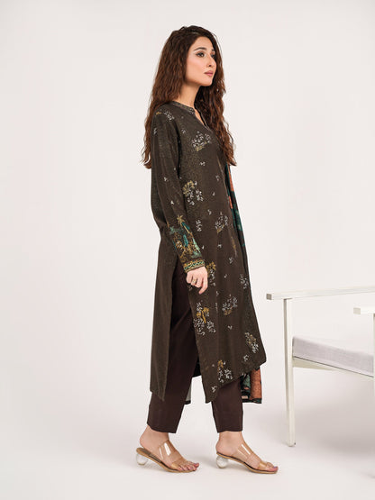 3 Piece Zari Karandi Suit-Embroidered (Pret)