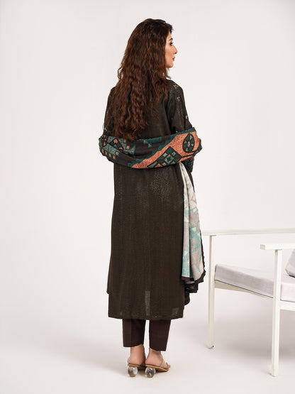 3 Piece Zari Karandi Suit-Embroidered (Pret)