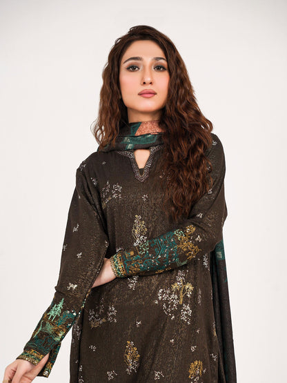 3 Piece Zari Karandi Suit-Embroidered (Pret)