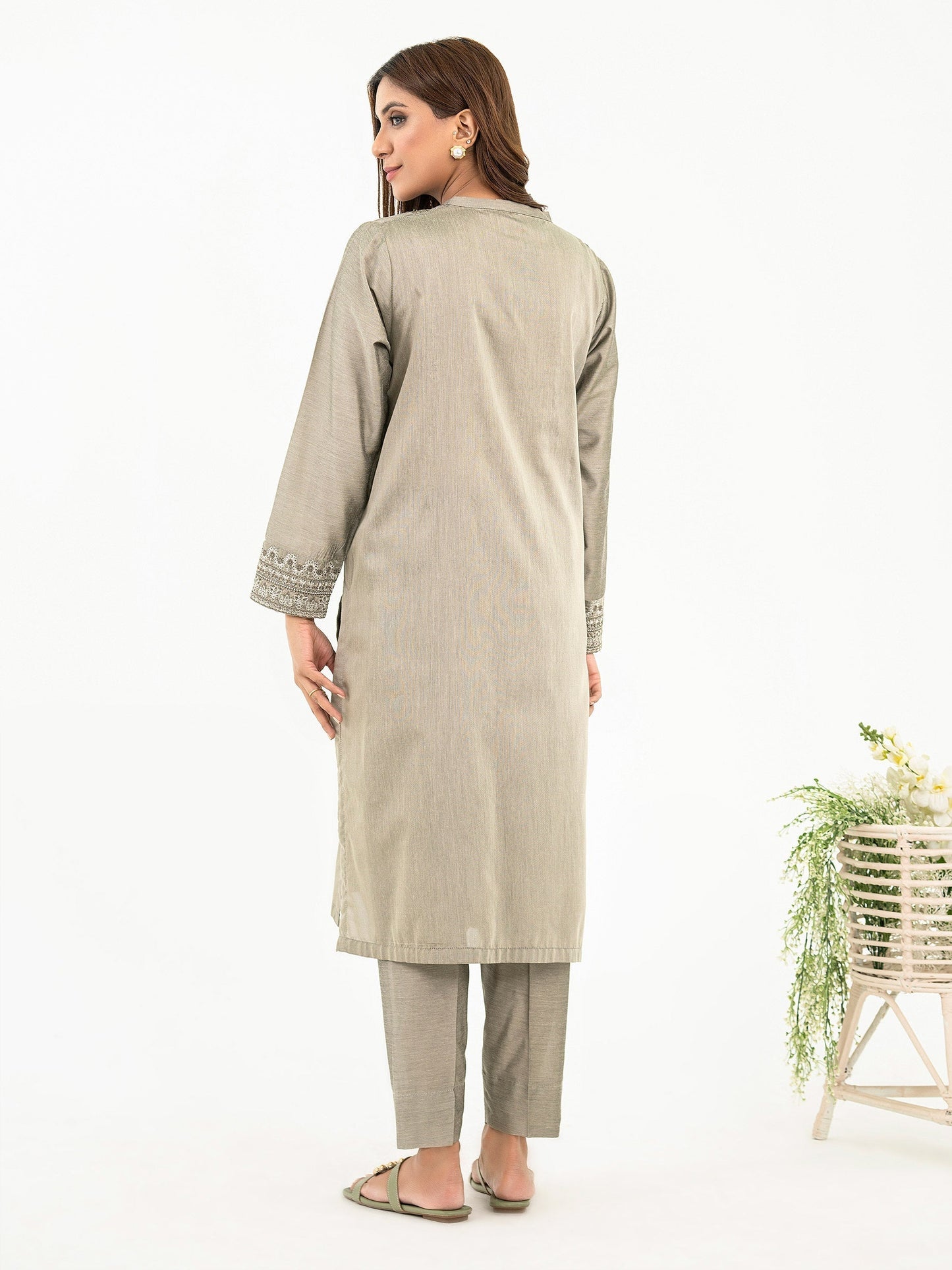 2 Piece Raw Silk Suit-Embroidered (Pret)