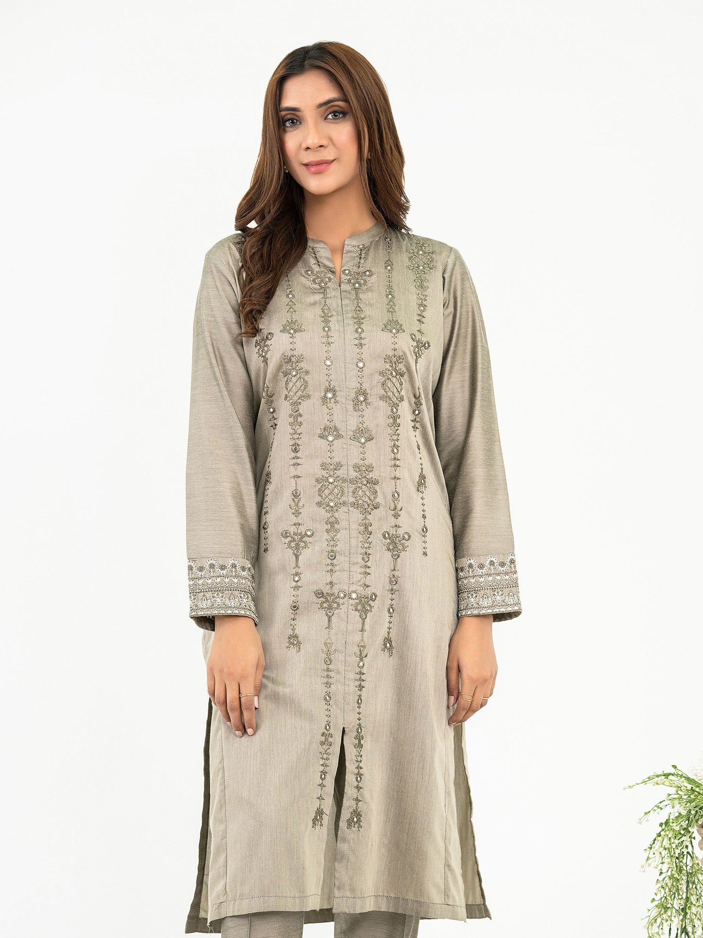 2 Piece Raw Silk Suit-Embroidered (Pret)