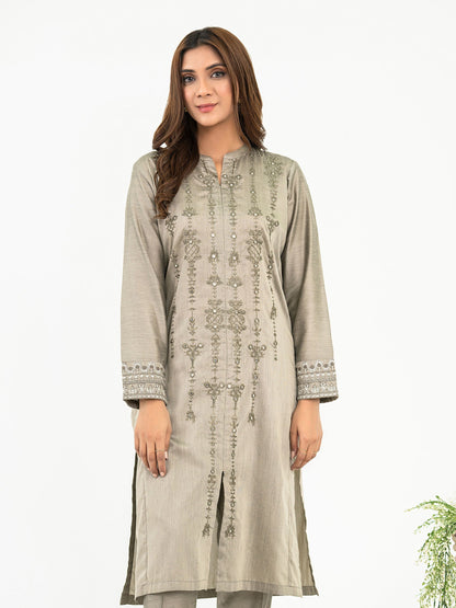 2 Piece Raw Silk Suit-Embroidered (Pret)