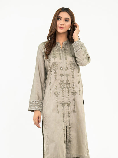 2 Piece Raw Silk Suit-Embroidered (Pret)