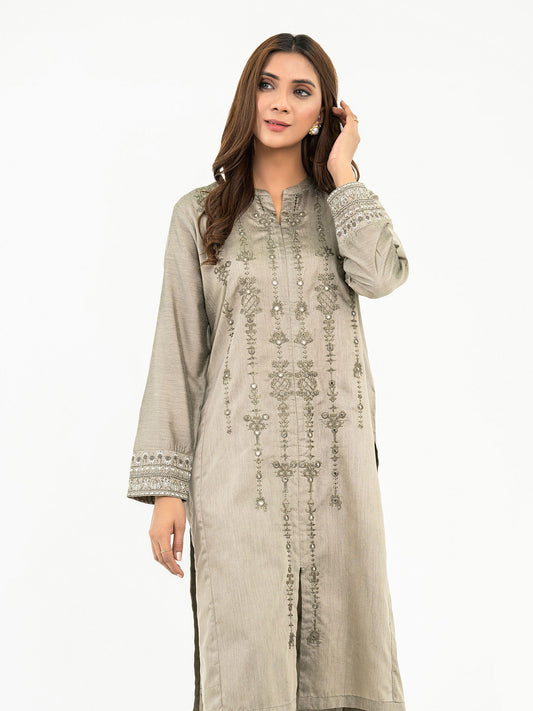 2 Piece Raw Silk Suit-Embroidered (Pret)