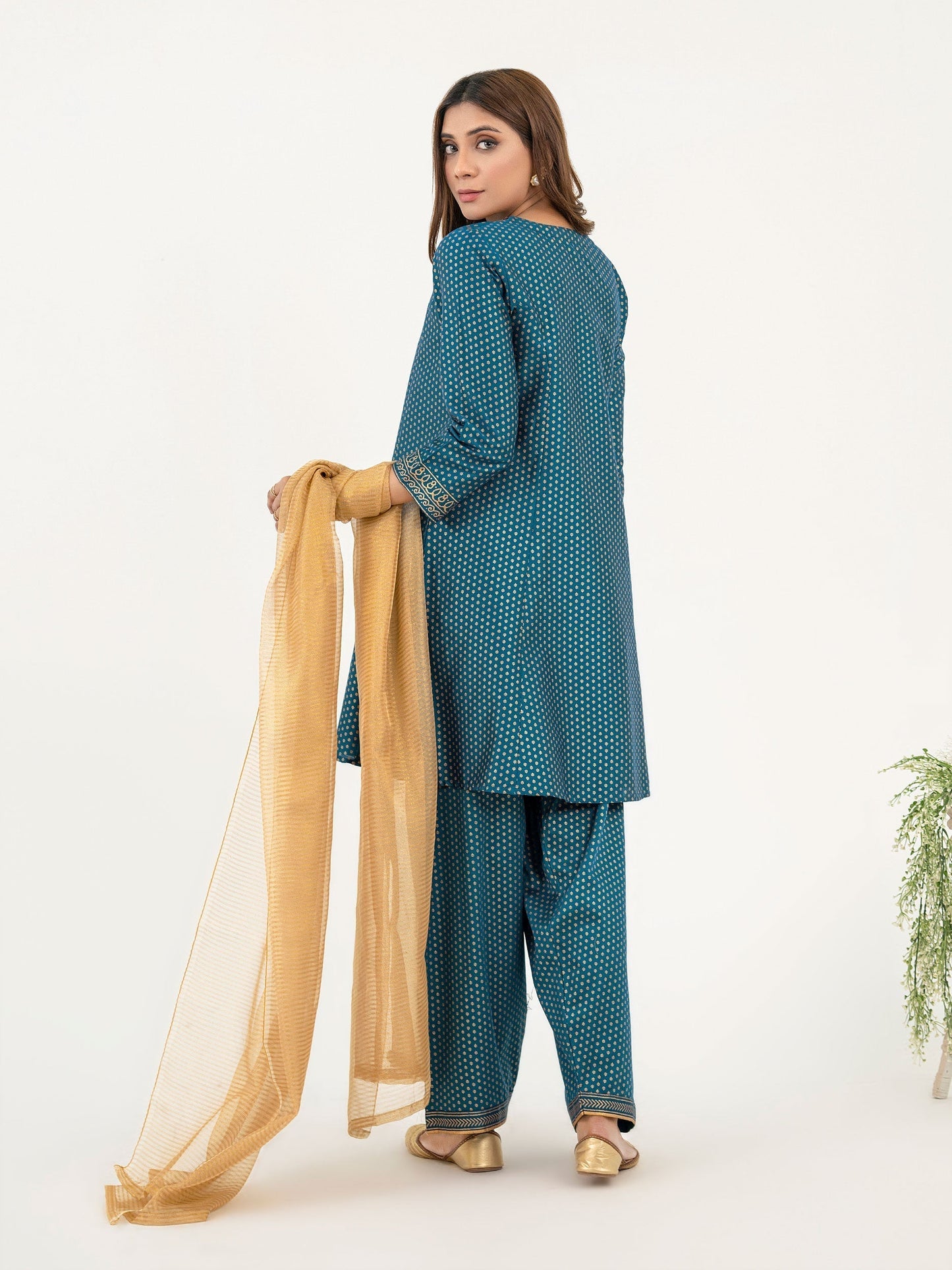 3 Piece Satin Suit-Embroidered (Pret)