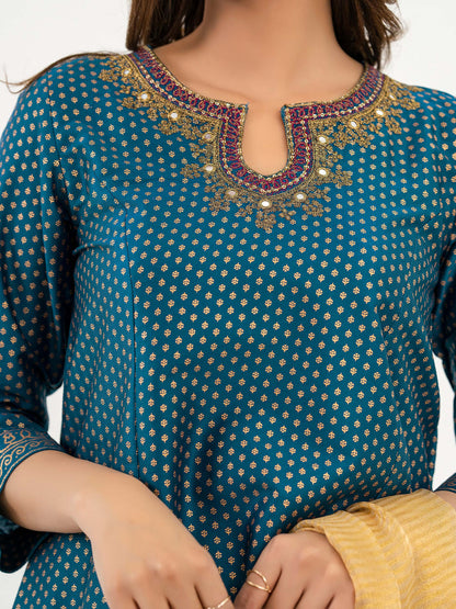 3 Piece Satin Suit-Embroidered (Pret)