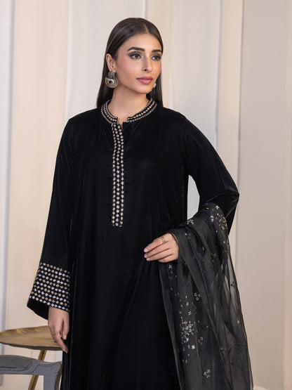 3 Piece Velvet Suit-Embroidered(Pret)