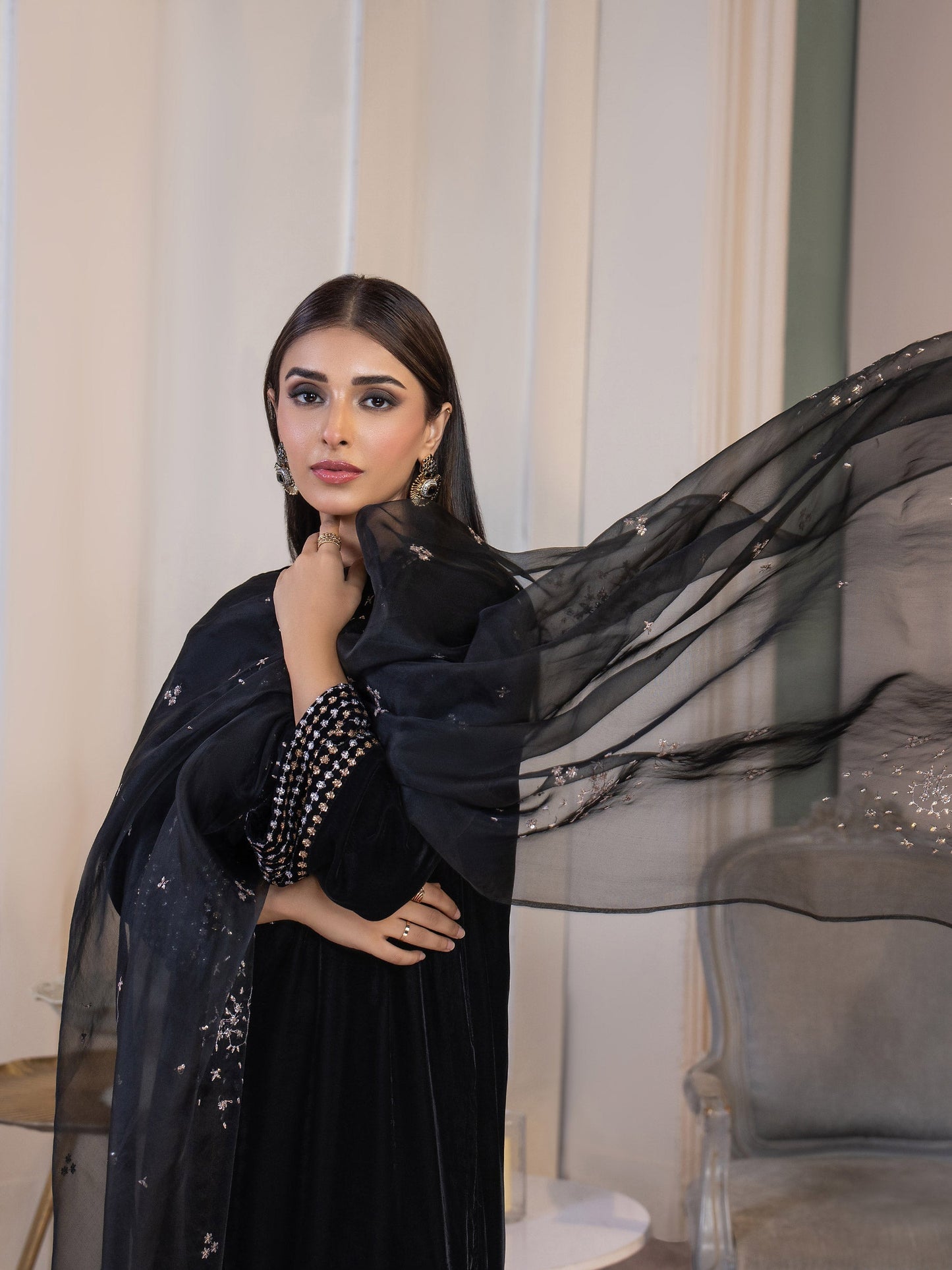 3 Piece Velvet Suit-Embroidered(Pret)