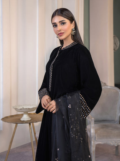 3 Piece Velvet Suit-Embroidered(Pret)