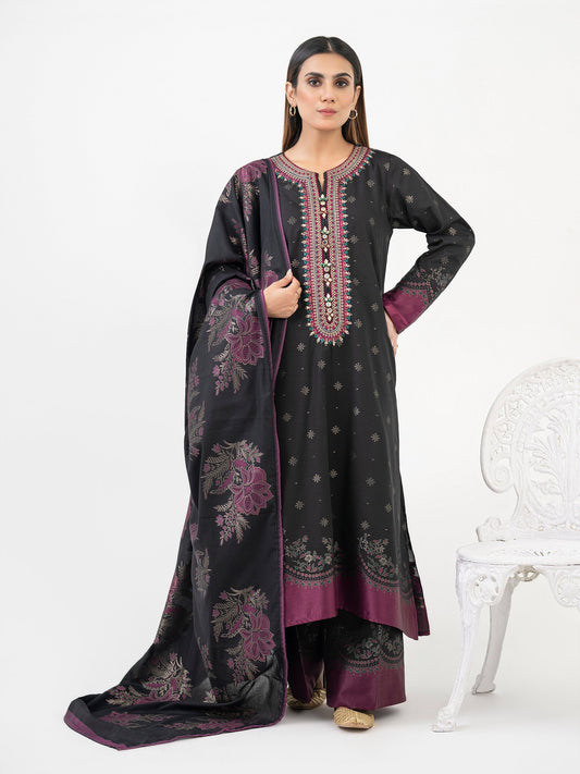 3 Piece Jacquard Suit-Embroidered (Pret)