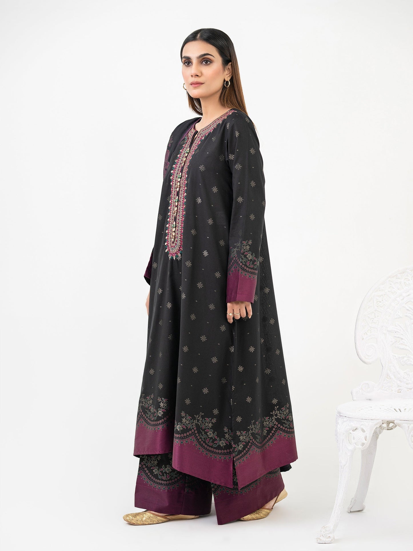3 Piece Jacquard Suit-Embroidered (Pret)