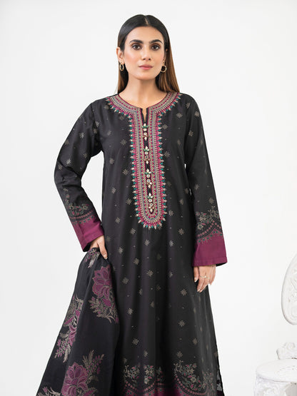 3 Piece Jacquard Suit-Embroidered (Pret)