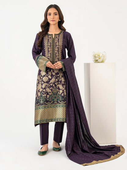 3 Piece Jacquard Suit-Embroidered (Pret)