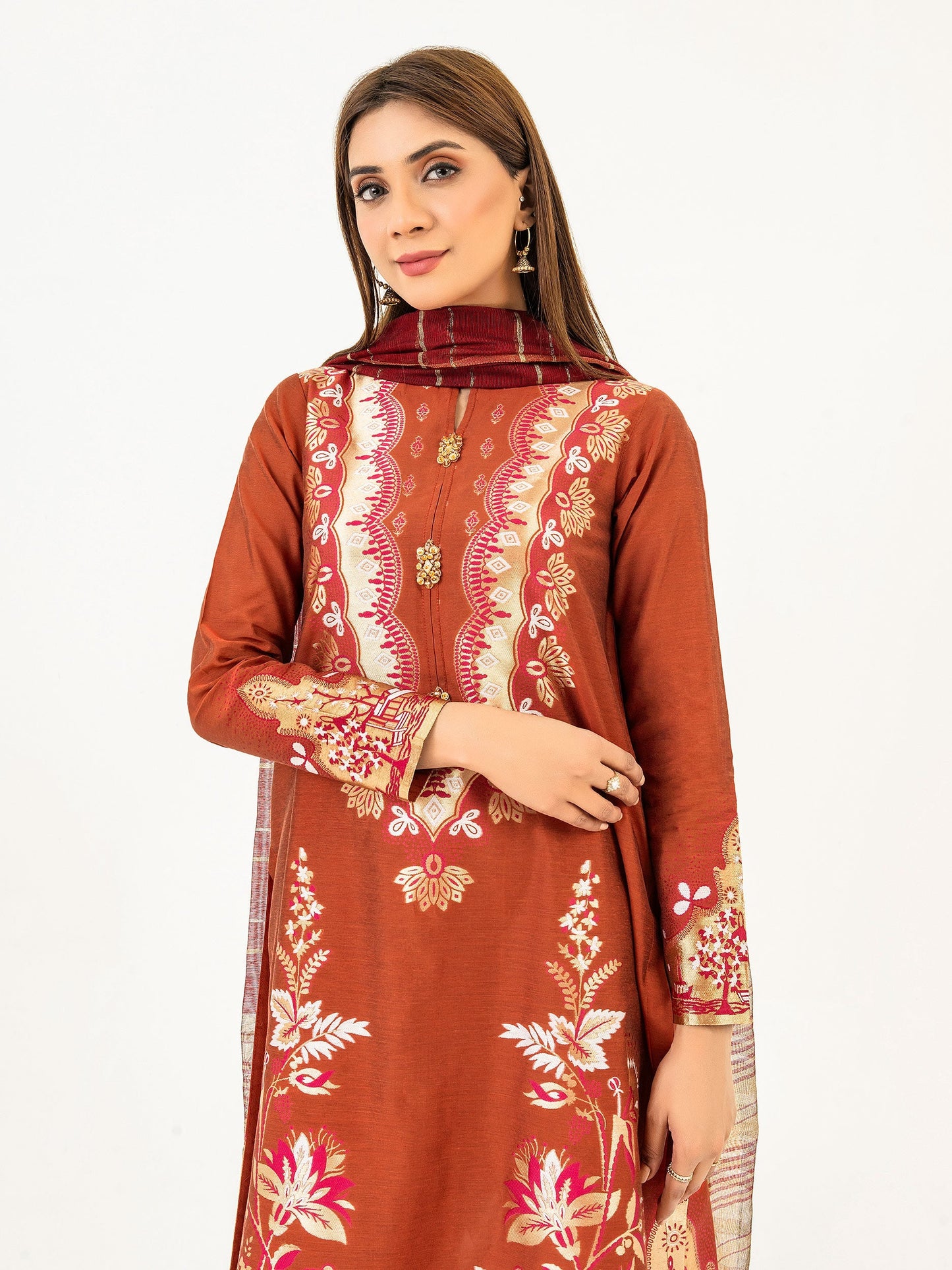 3 Piece Jacquard Suit-Embroidered(Pret)