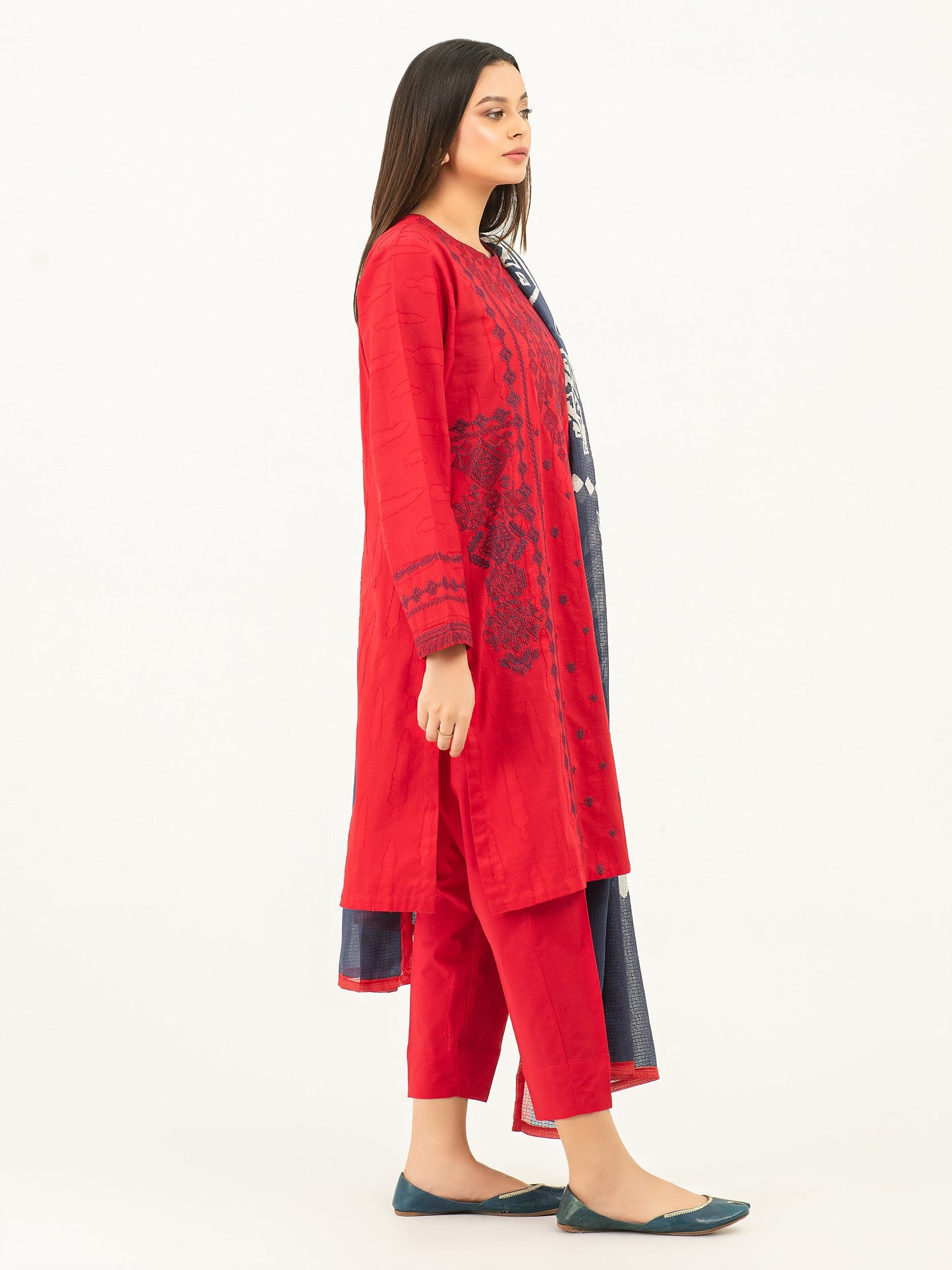 3 Piece Jacquard Suit-Embroidered (Pret)