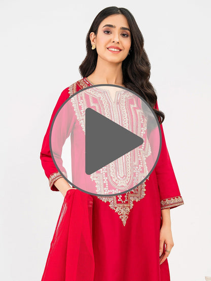 3 Piece Satin Suit-Embroidered (Pret)