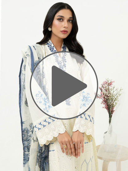 3 Piece Cambric Suit-Embroidered (Pret)