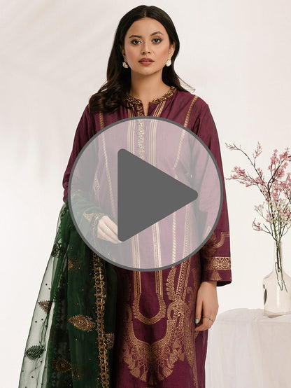 3 Piece Jacquard Suit-Embellished (Pret)