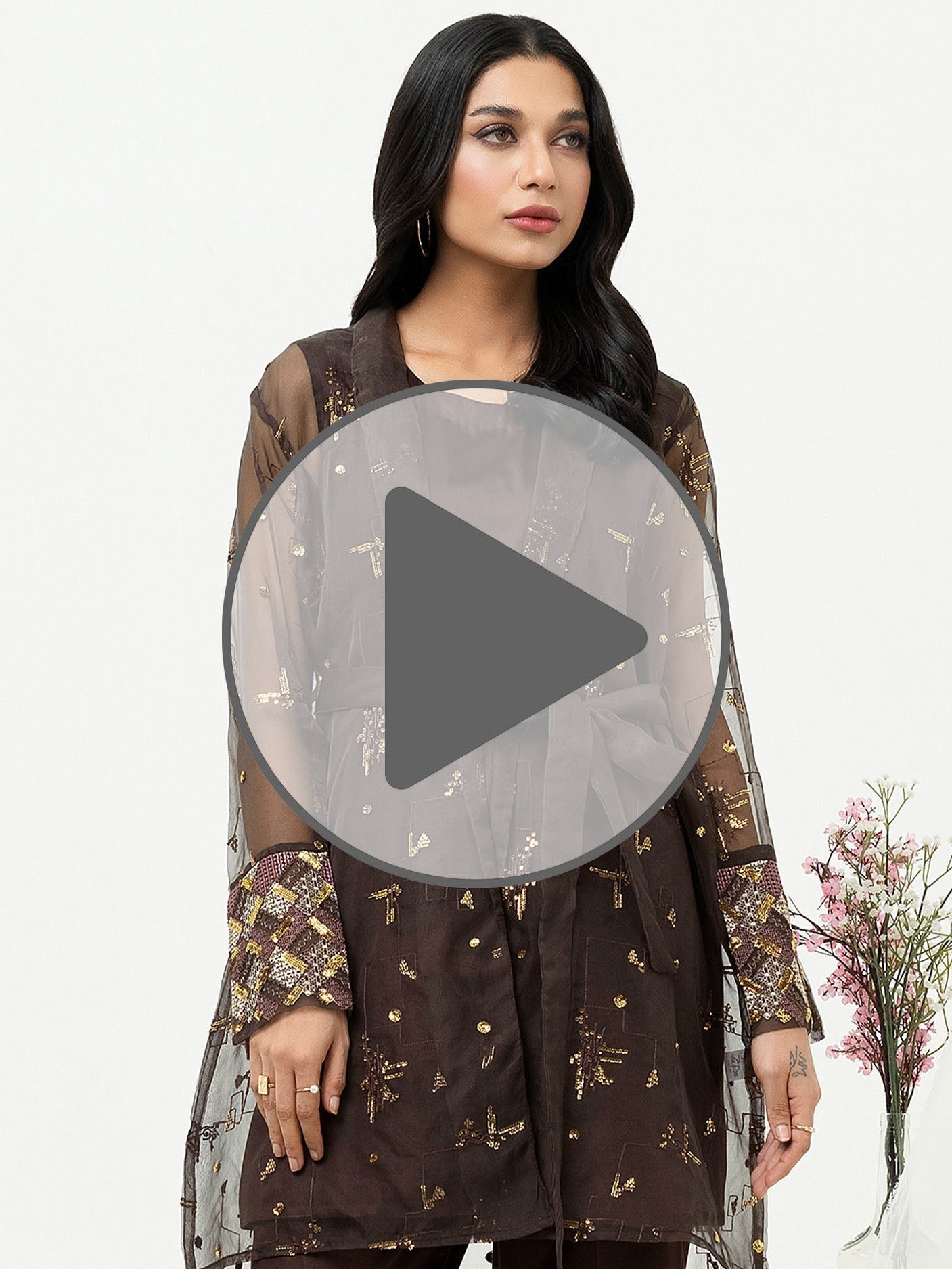 2 Piece Organza Cardigan-Embroidered (Pret)