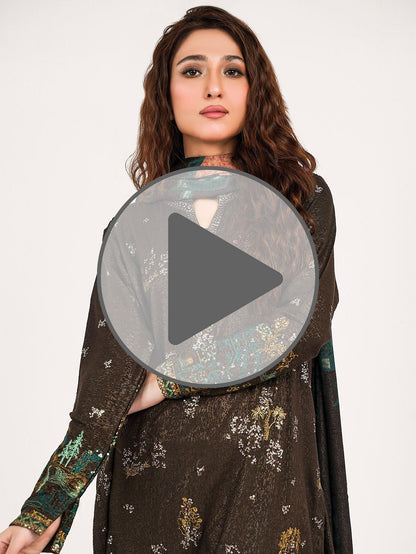 3 Piece Zari Karandi Suit-Embroidered (Pret)