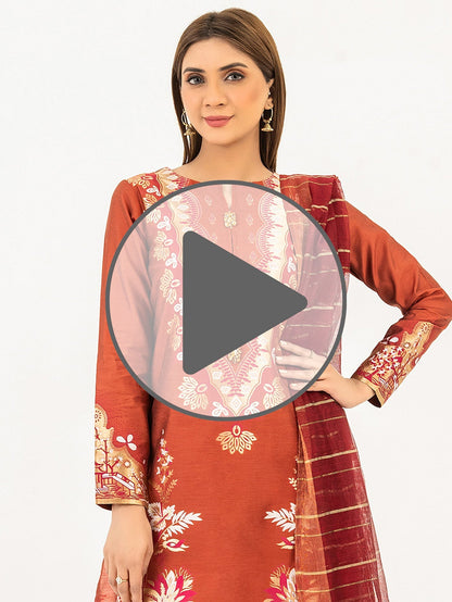 3 Piece Jacquard Suit-Embroidered(Pret)