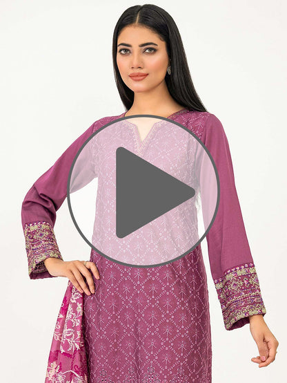 3 Piece Satin Suit-Embroidered (Pret)